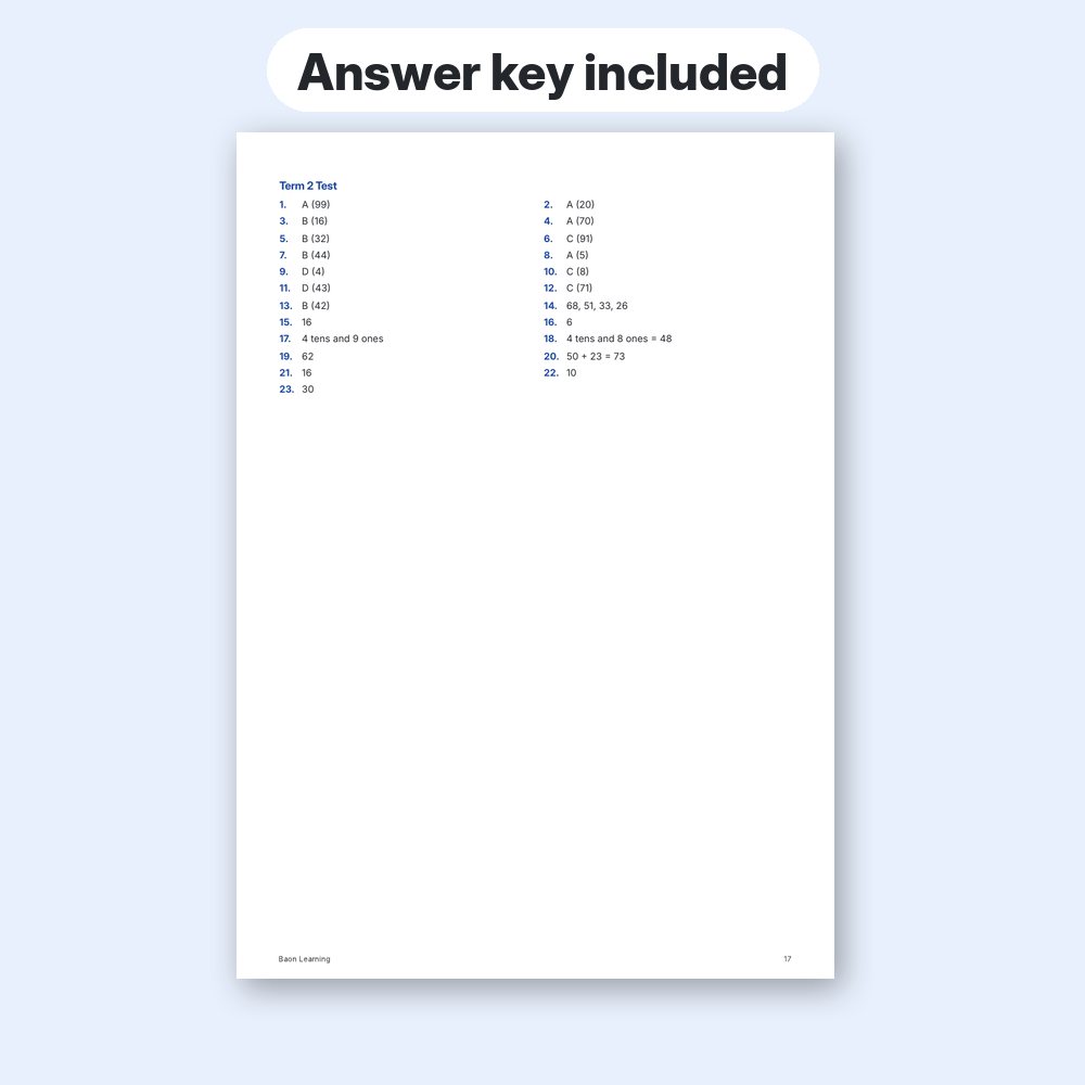 Grade 1 Math Reviewer, Term 2 answer key page