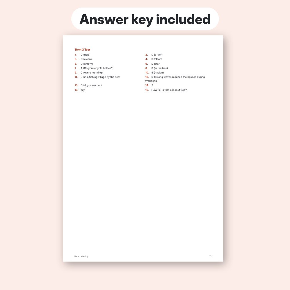 Grade 2 English Reviewer, Term 3 answer key page