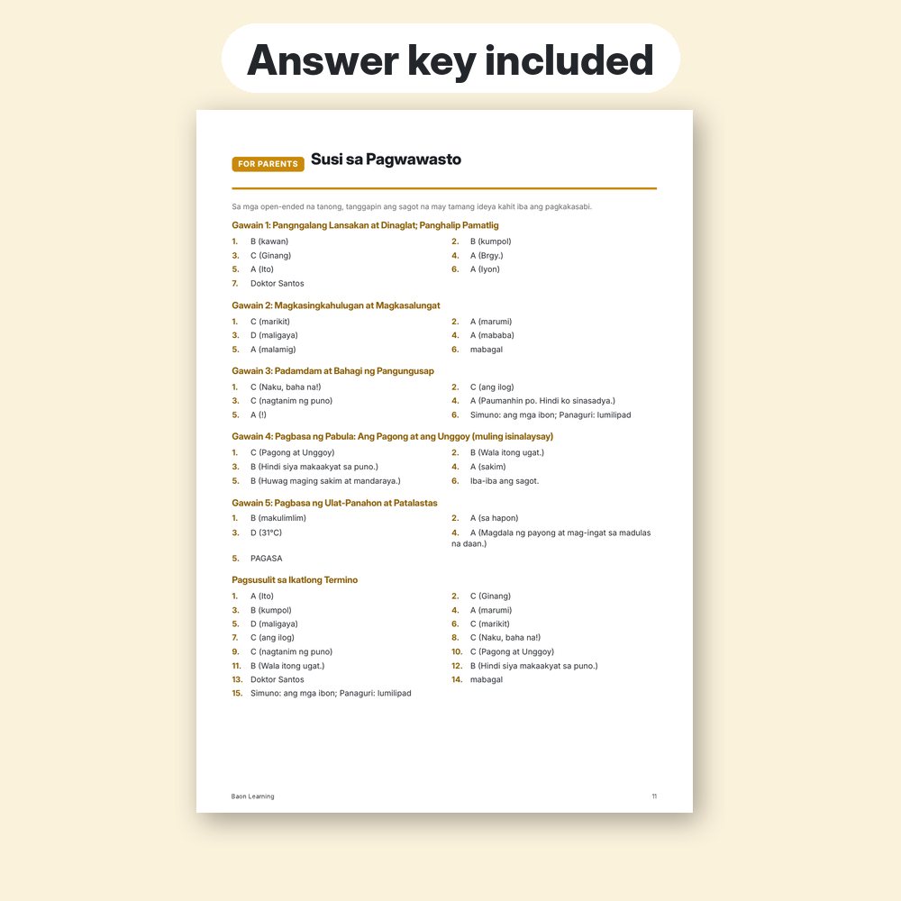 Grade 2 Filipino Reviewer, Term 3 answer key page