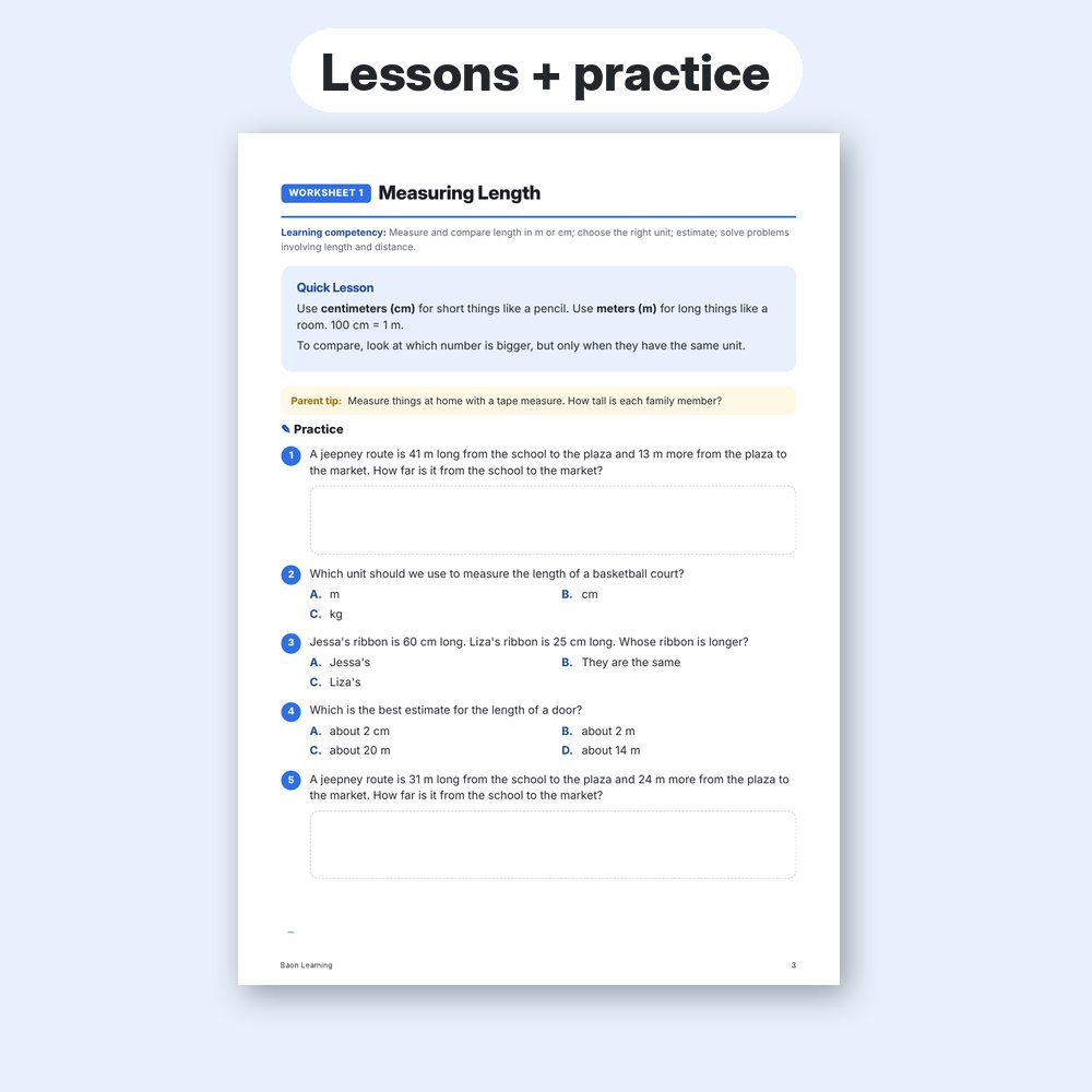 Grade 2 Math Reviewer, Term 2 sample worksheet page