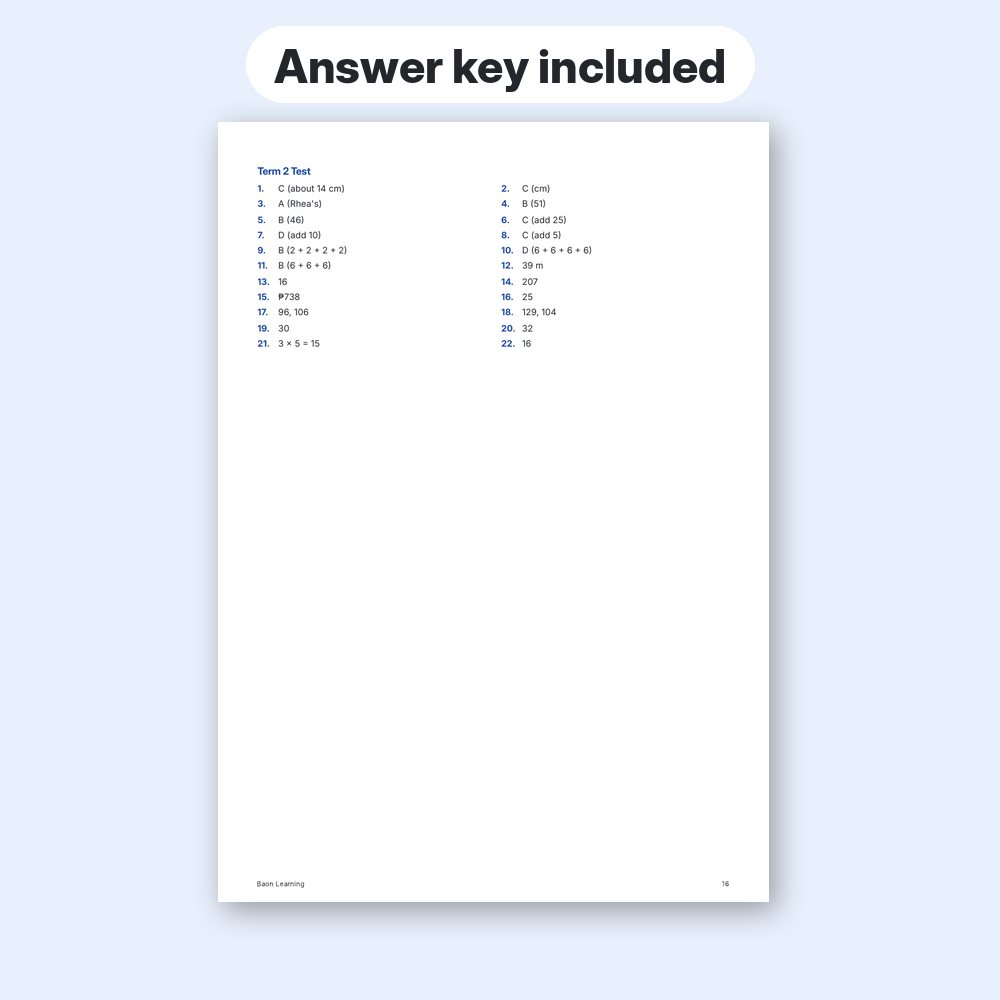 Grade 2 Math Reviewer, Term 2 answer key page