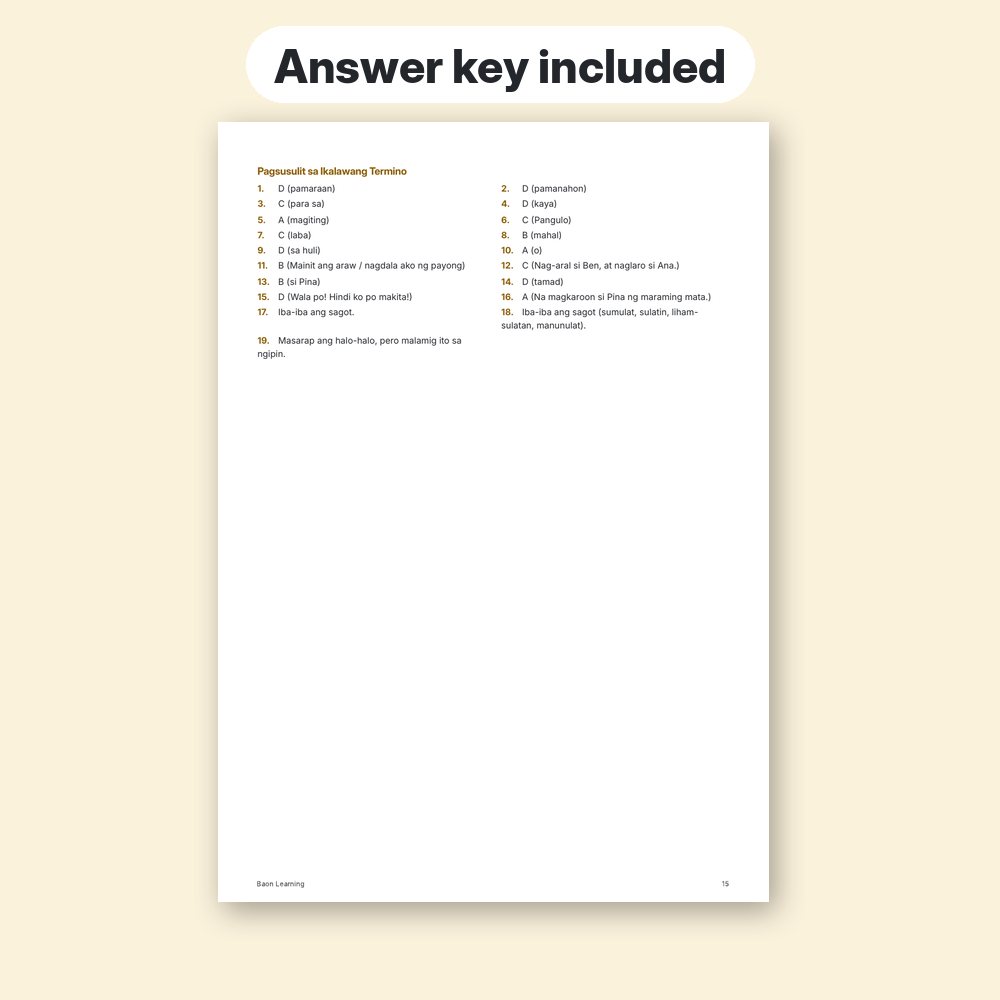 Grade 3 Filipino Reviewer, Term 2 answer key page