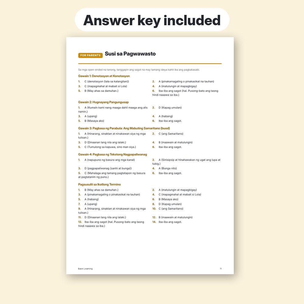 Grade 3 Filipino Reviewer, Term 3 answer key page