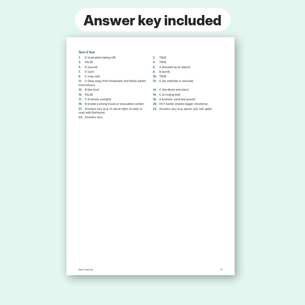 Grade 3 Science Reviewer, Term 3 answer key page