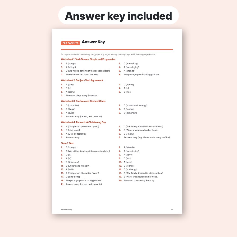 Grade 4 English Reviewer, Term 2 answer key page