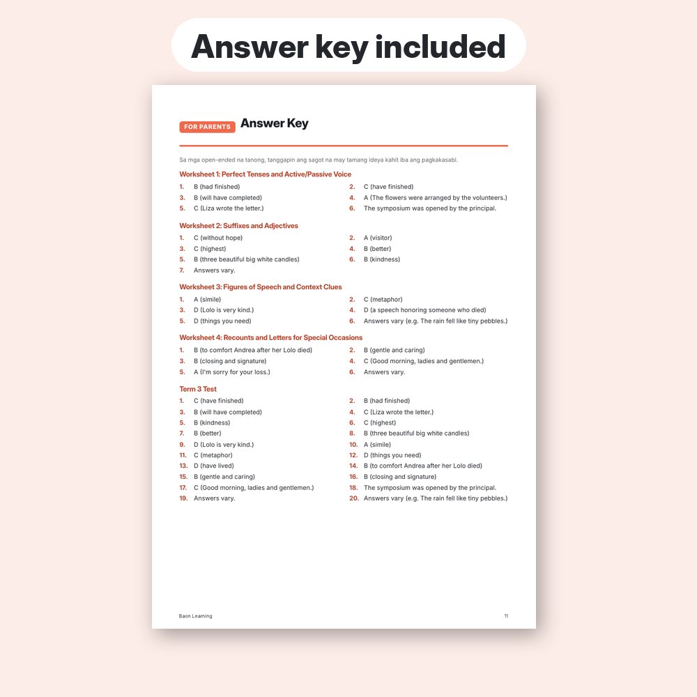 Grade 4 English Reviewer, Term 3 answer key page