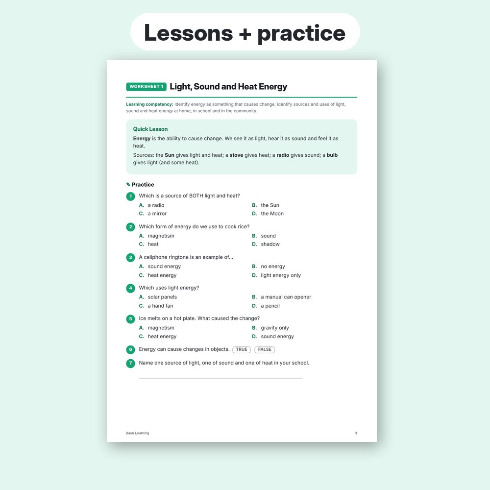 Grade 4 Science Reviewer, Term 3 sample worksheet page