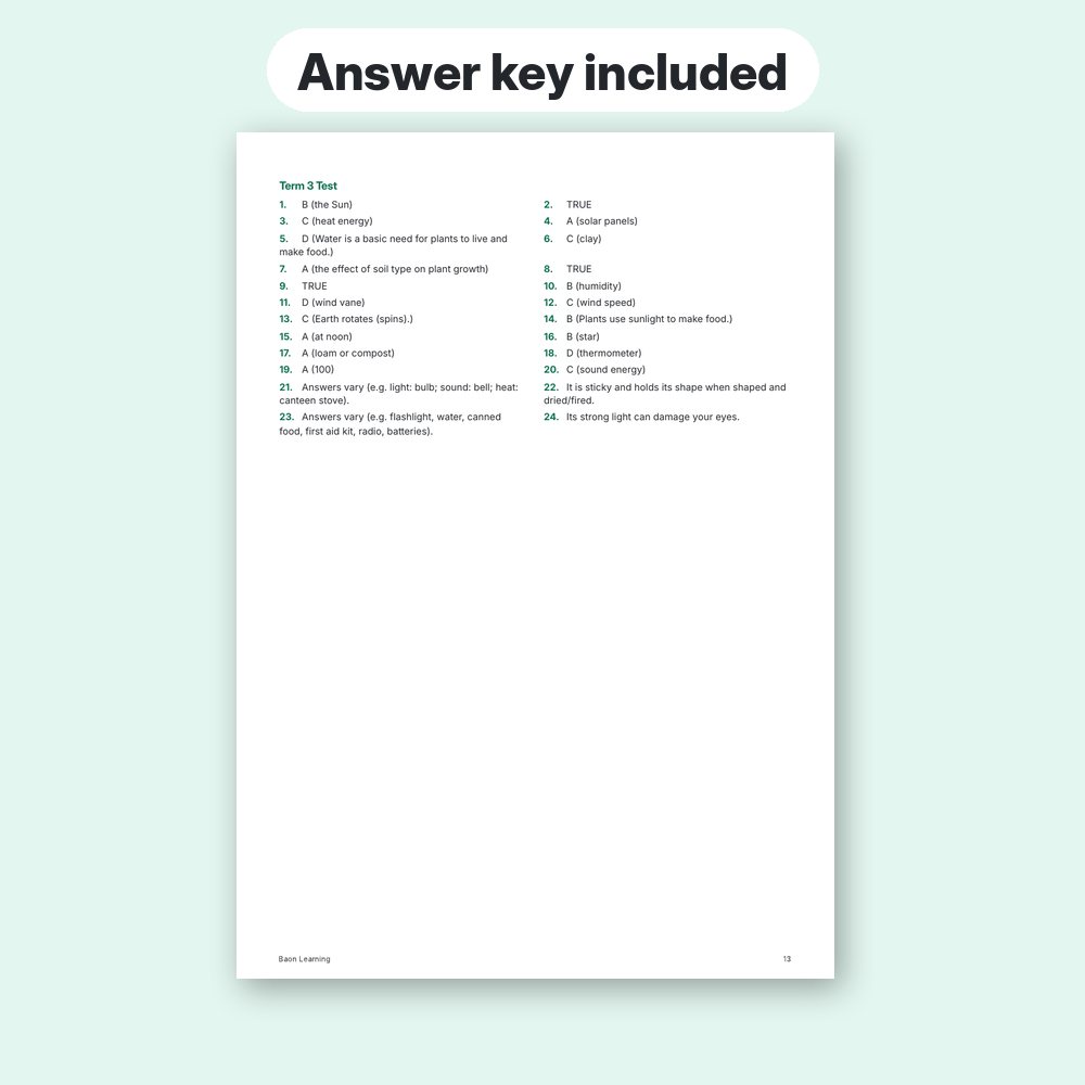 Grade 4 Science Reviewer, Term 3 answer key page