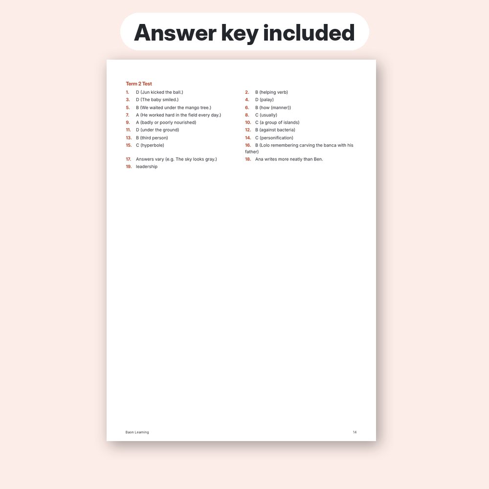 Grade 5 English Reviewer, Term 2 answer key page