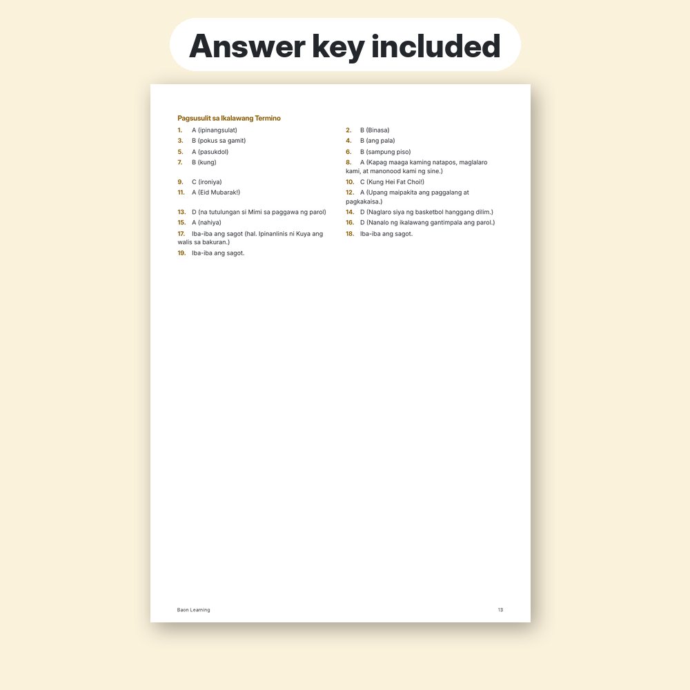 Grade 5 Filipino Reviewer, Term 2 answer key page