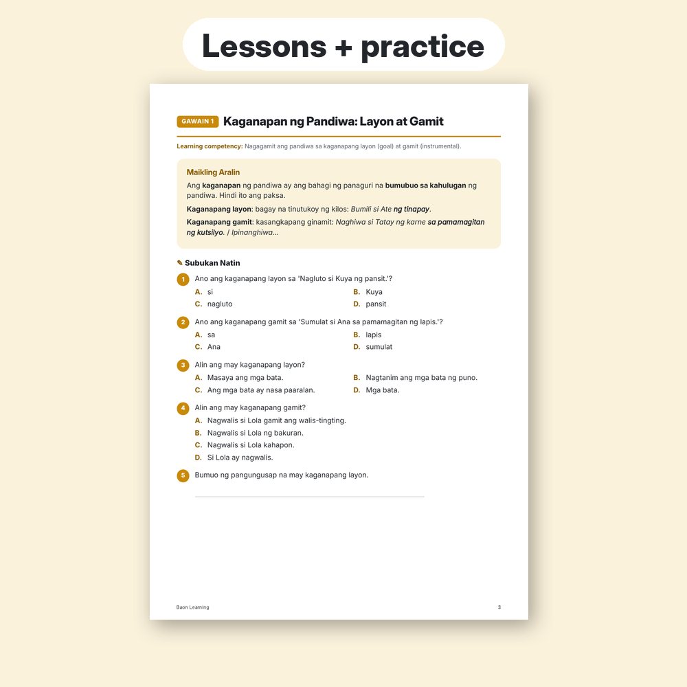 Grade 6 Filipino Reviewer, Term 2 sample worksheet page