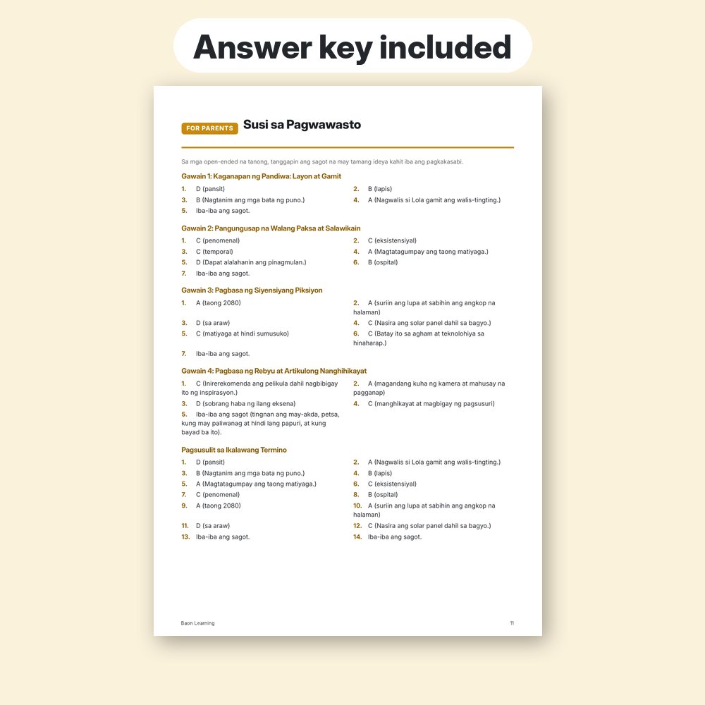 Grade 6 Filipino Reviewer, Term 2 answer key page