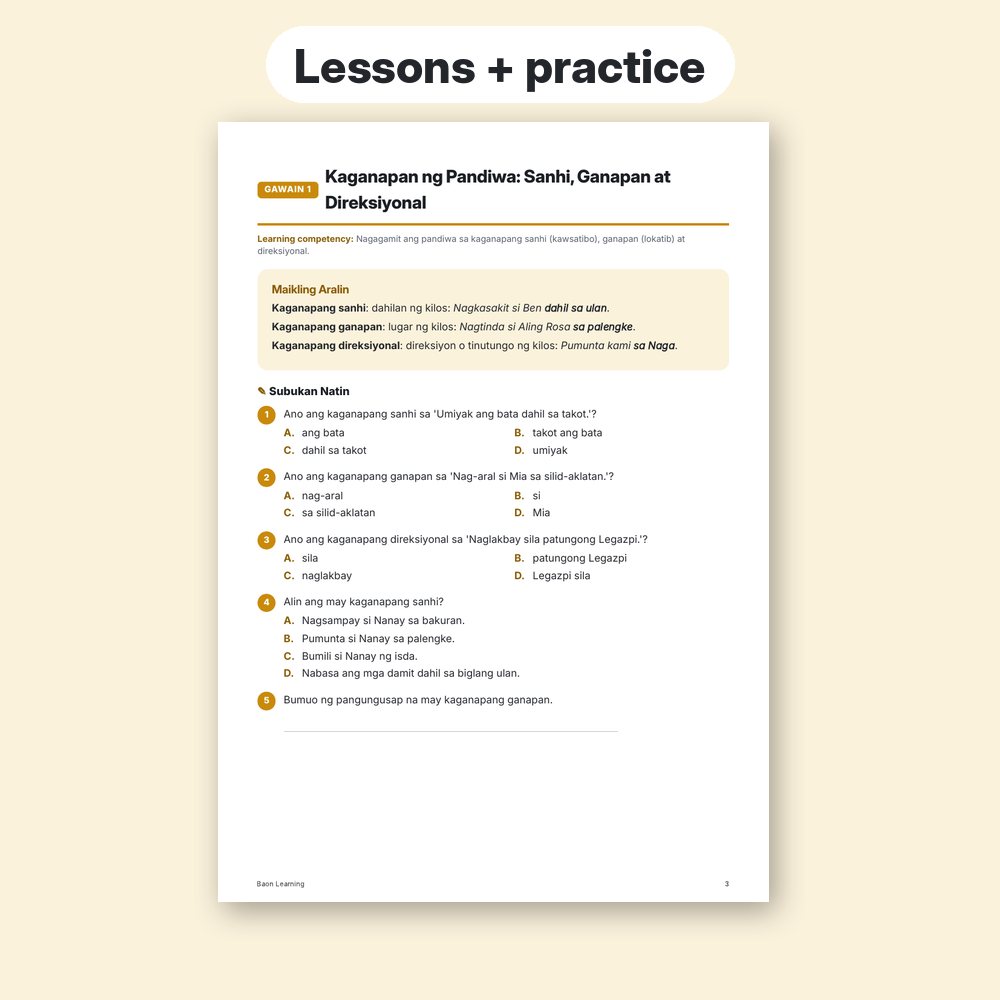 Grade 6 Filipino Reviewer, Term 3 sample worksheet page