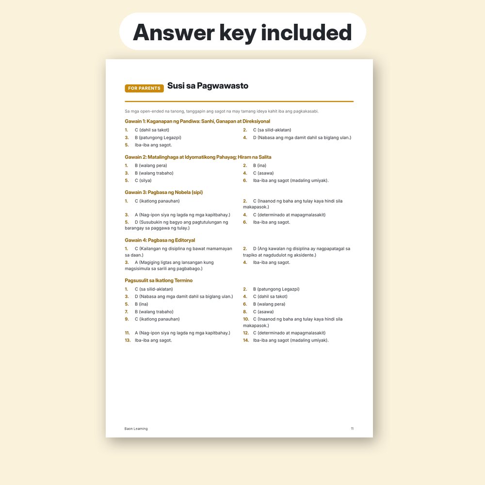 Grade 6 Filipino Reviewer, Term 3 answer key page