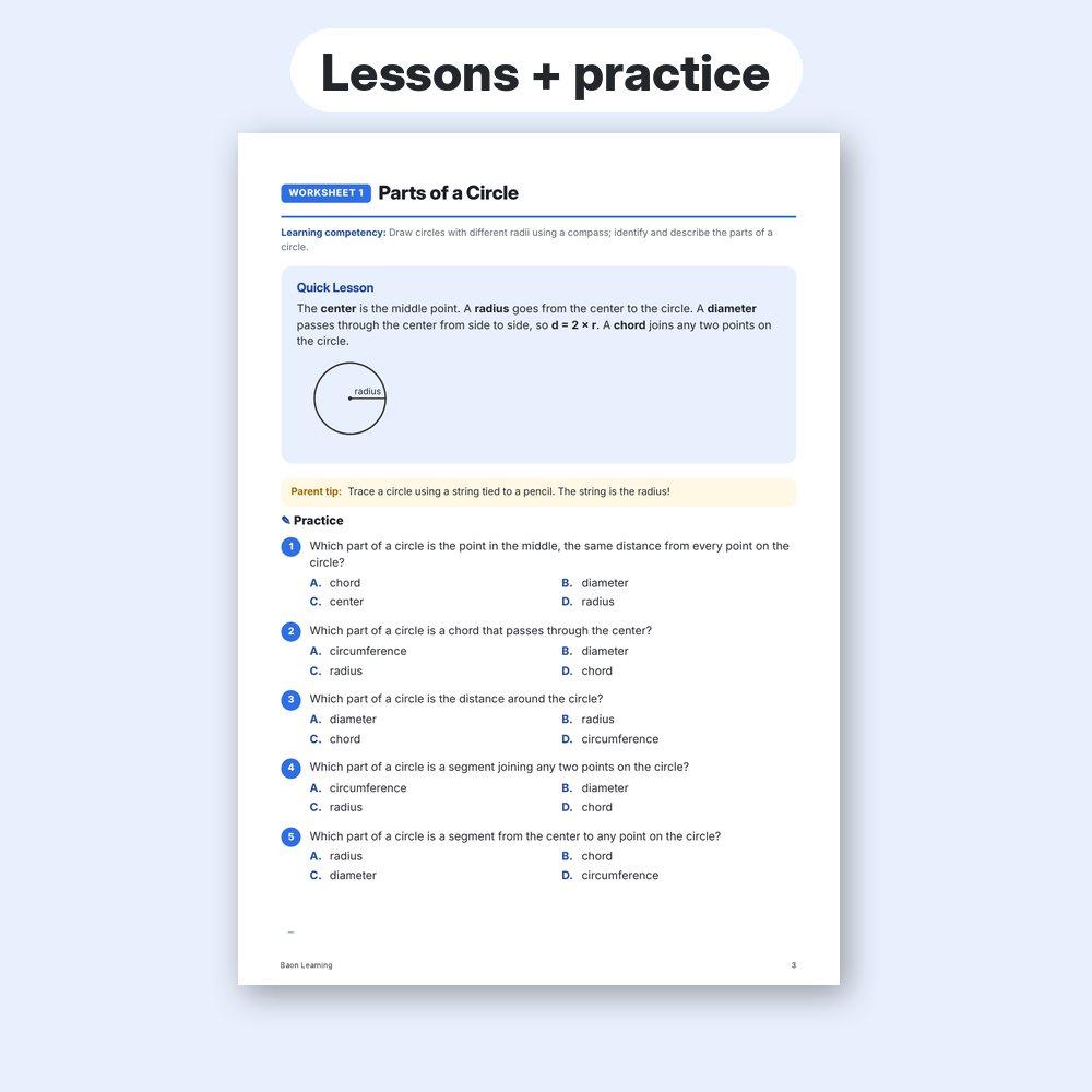 Grade 6 Math Reviewer, Term 3 sample worksheet page