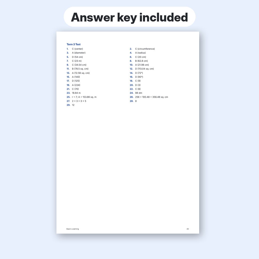 Grade 6 Math Reviewer, Term 3 answer key page