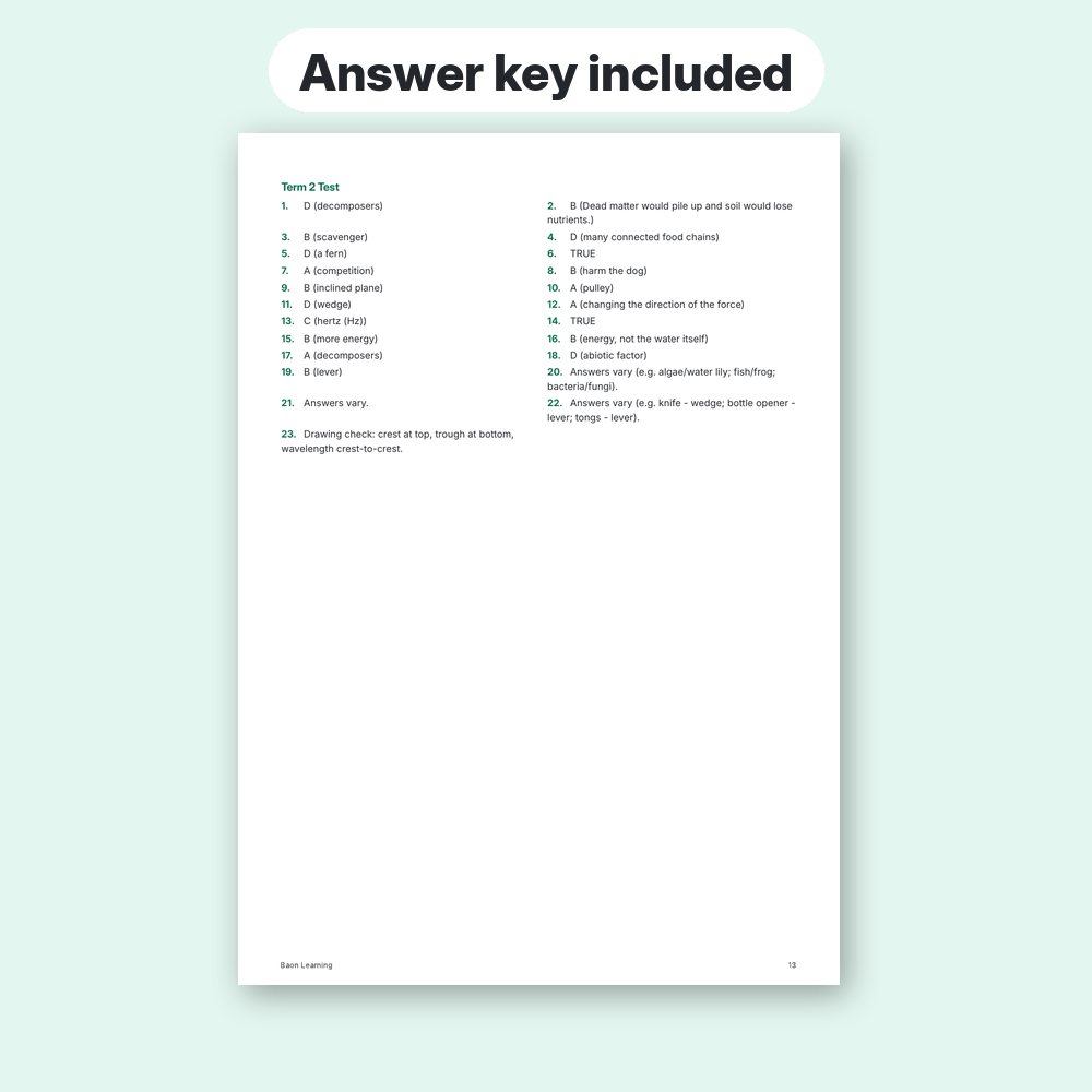 Grade 6 Science Reviewer, Term 2 answer key page