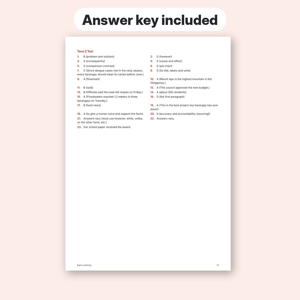Grade 7 English Reviewer, Term 2 answer key page