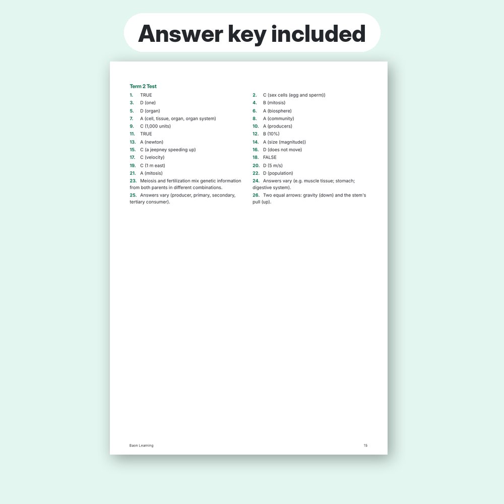 Grade 7 Science Reviewer, Term 2 answer key page