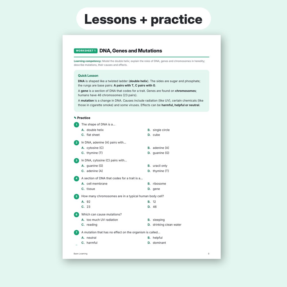Grade 9 Science Reviewer, Term 3 sample worksheet page